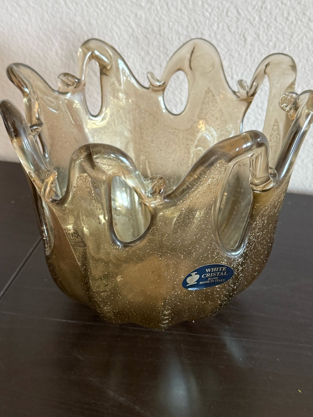 White Cristal Murano italy new Gold Art Glass Bowl